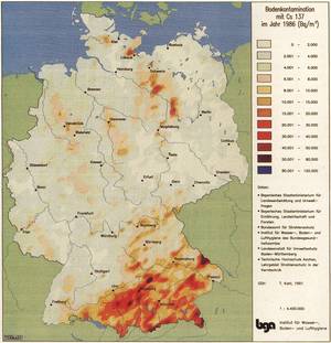 Bodenkontamination mit Cäsium-137, Quelle: Institut für Wasser- Boden- u. Lufthygiene