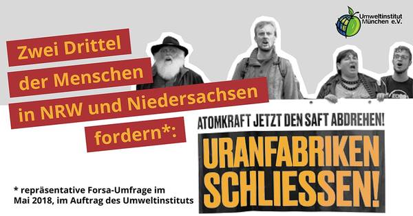 Umfrage: Zwei Drittel der Menschen in NRW und Niedersachsen fordern: Uranfabriken schließen!